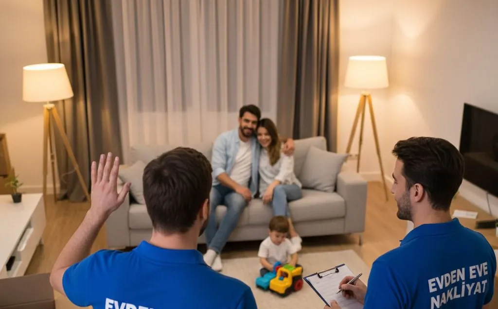 Nakliyat ekibi taşıma öncesi evde ekspertiz yapıyor